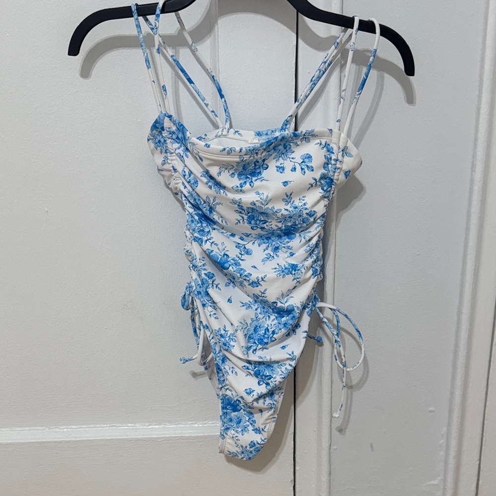 Floral Blue and White Womens One Piece bathing suit